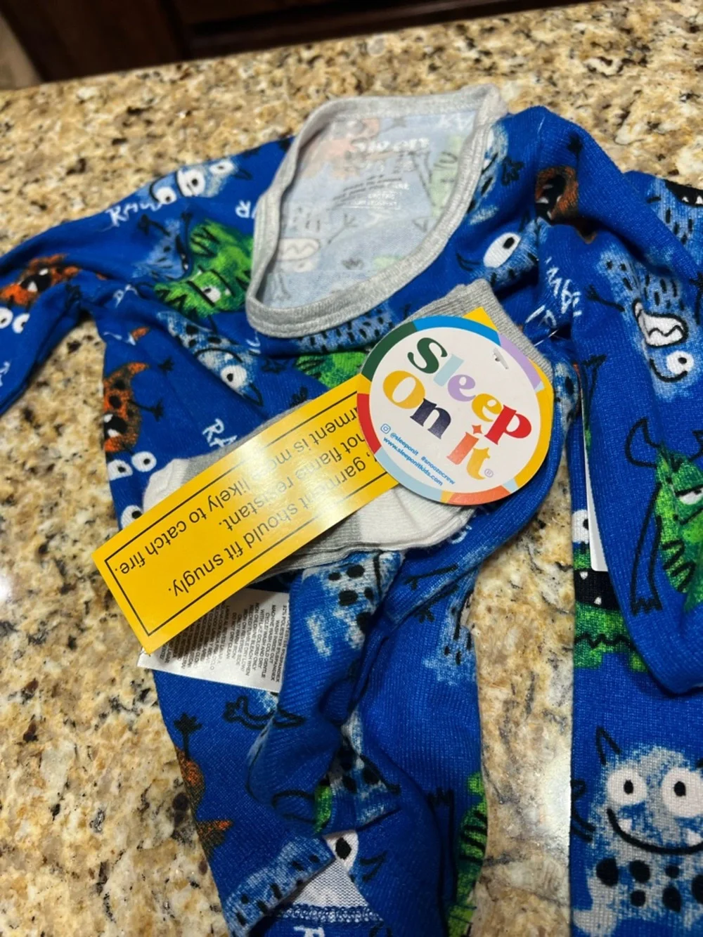 New - Kids Blue Monster Print Pajama and Sock Set | Size 3T